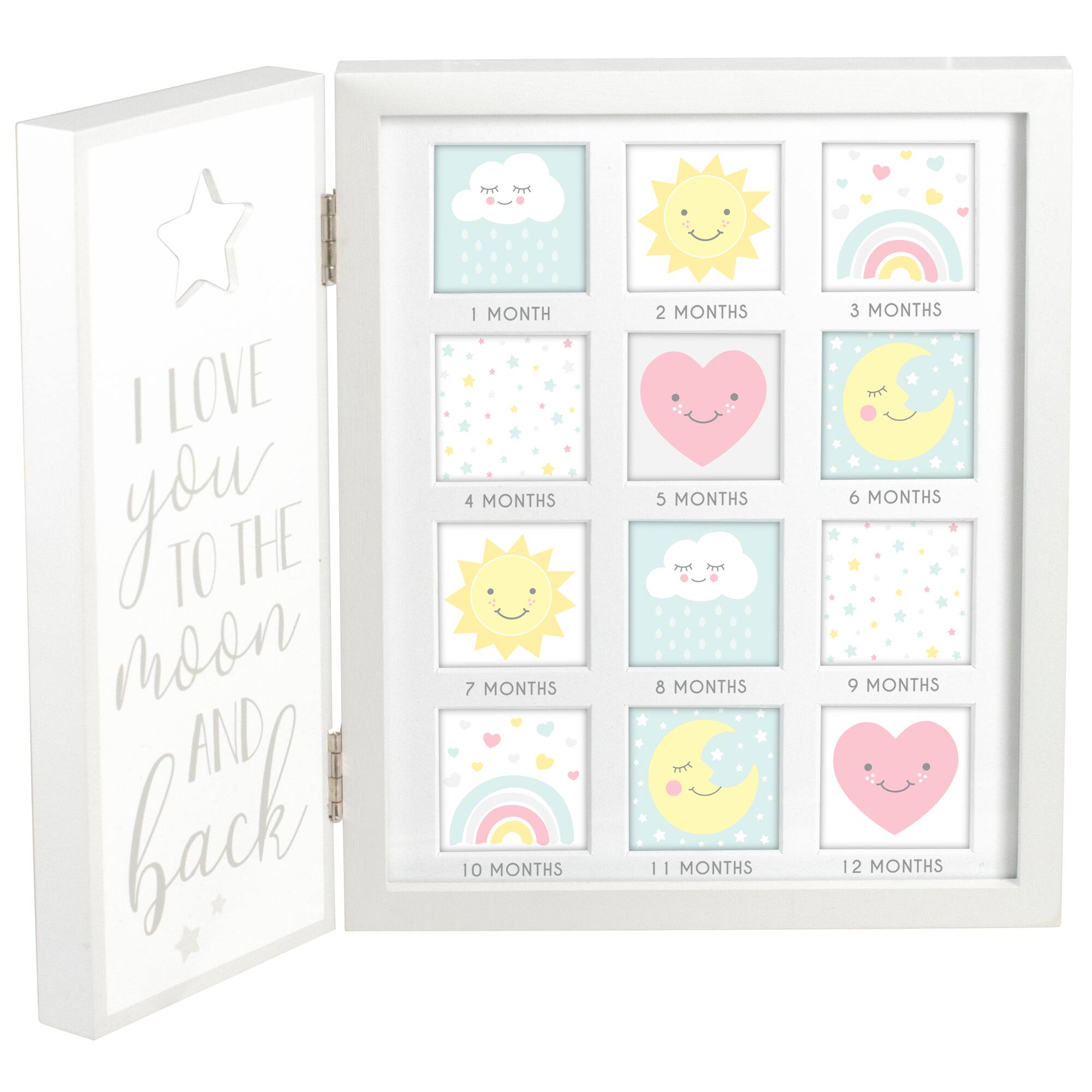 Malden International Designs 12 Opening Love You to the Moon & Back 2" x 2" Hinged Baby Collage Frame